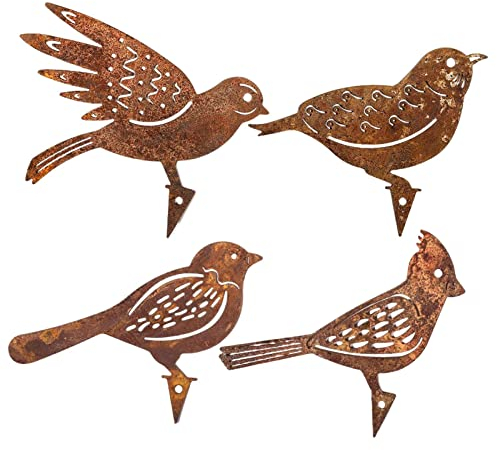 Joyivike 4 Stück Rost Vogel Gartendeko Für Draußen Herbstdeko Outdoor, Vögel Gartenstecker Vogelfiguren Im Freien, Tier Garten Dekoration Vogelstatuen Aus Metall Für Felder, Gärten, Parks, Hotels