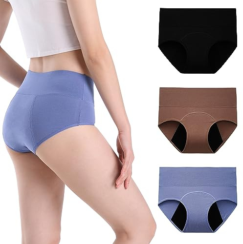 INNERSY Mutande Assorbenti Donna Vita Alta Slip Cotone Ciclo Mestruale Intimo Post Parto Pacco da 3