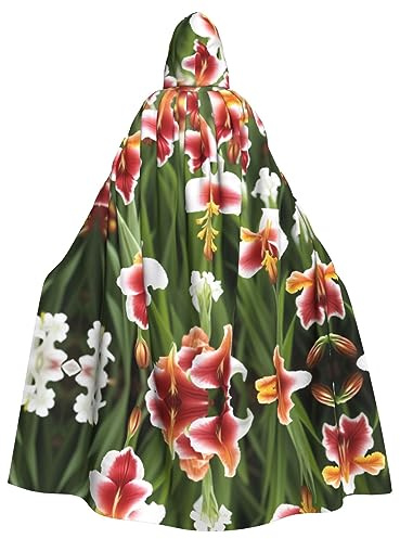 Gladiolus Flower Print Hooded Robe Cloak Halloween Cosplay Dress Up Costume 58 in