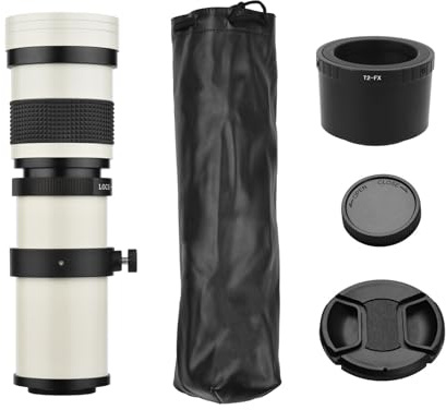 Telephoto zoom lentilles, HUIOP Caméra MF Objectif zoom super téléobjectif F/8.3-16 420-800 mm T2 Mount avec anneau adaptateur FX-mount Remplacement filetage 1/4 pour Fujifilm X-Pro2 X-E2 X-E3 X-A5 X