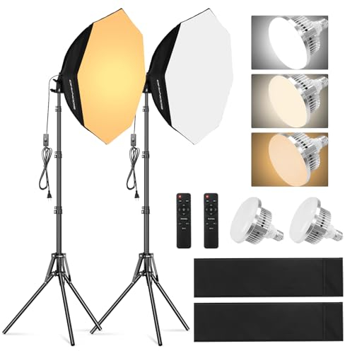 Soonpho Softbox Kit Studio Photo, Set de Lumière Photographique Octogonale Softbox avec Pieds de Lumière 22Inch/55cm, 3000-6000K Lumières de Studio pour l'Enregistrement Vidéo Studio Portraits, 2x85W
