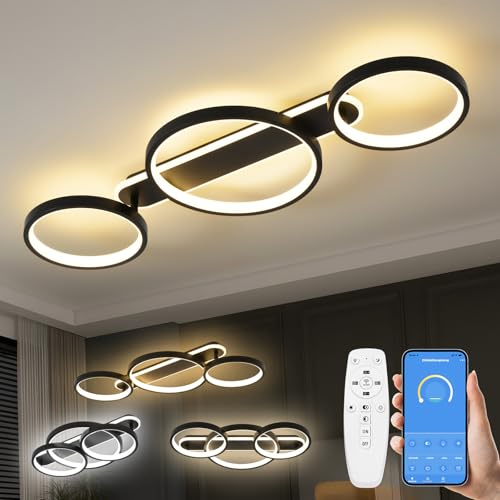 LED Plafonnier,Moderne Lampe de plafond 36W 3000K-6500K,3 anneaux ronde design Chambre Eclairage,Luminaire interieur deco avec Telecommande APP Dimmable,Lampe Lustre pour salon bureau cuisine couloir