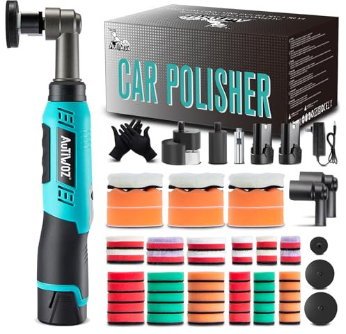 AUTIWOZ Mini lucidatrice a batteria, 6 velocità variabili, RO/DA, indicatore LED, ceretta, rimozione graffi con batterie Li-ion 12V 2,0Ah