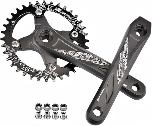Quadratische Konische Fahrrad-Kurbelgarnitur, 170/175 Mm, Mountainbike-Kurbelgarnitur, 104/64BCD, 32T/34T/36T/38T/40T/42T, Einzelnes Kettenblatt, MTB-Kurbelarm-Set Black,40T/170mm