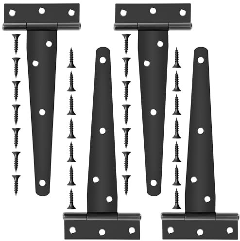 4 Stück T-Scharniere Schwerlast Dreieck, 150 mm T-förmige Verzinkt Kreuzgehänge, Türscharnier Klappbar Ladenband Scharnier für Schuppentore, Gartentor, Scheunentore, Fenster