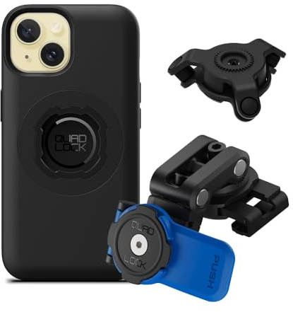 QUAD LOCK Bremszylinderdeckel Handyhalterung für Motorrad mit Vibrationsdämpfer und MAG-Hülle für iPhone 15