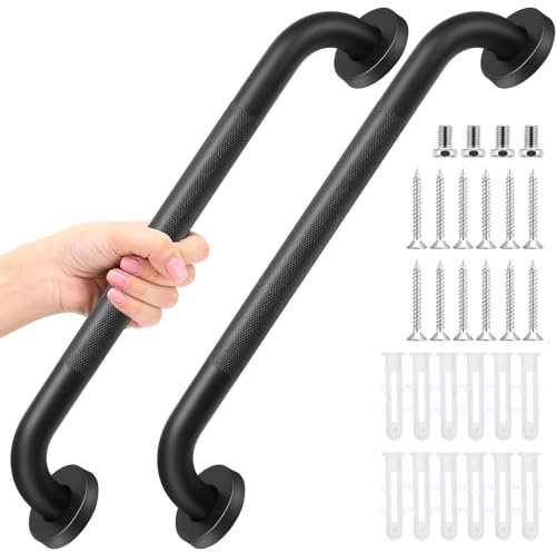 Yaocom 2 Pack Matte Black Shower Grab Bar 16 Inch 304 Stainless Steel Bathroom Grab Bar Shower Handle Handicap Grab Bars Hand Rails for Bathroom Toilet Elderly Seniors Bathtub Safety Accessories