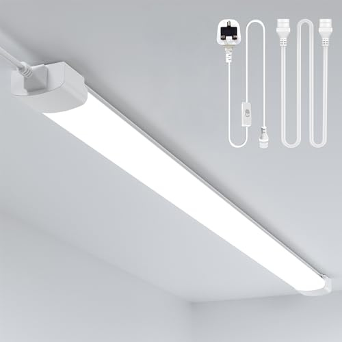 Amdelne 6000k Led Batten Light, 1.3FT 40CM, 16W Plug in Ceiling Light Led, IP65 Workshop Lighting for Garage, Office, Bedroom, Living Room,Wall, Kitchen, Shed, Outdoor