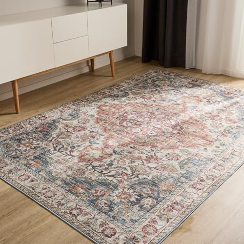 benuta Basic Waschbarer Teppich George - Multicolor 140x200 cm - Kunstfaser - Rechteckig & im Style: Vintage, Elegant, Retro - Pflegeleicht für Wohnzimmer Schlafzimmer