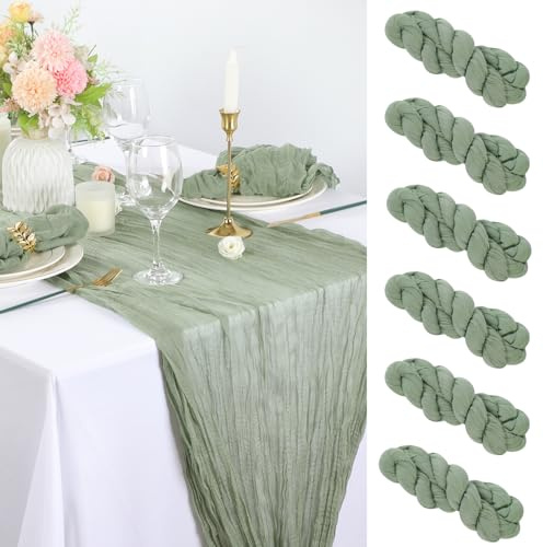 BOXIZ 6 PCS Green Cheesecloth Table runner 90×300cm Gauze Fabric Cloth Table Napkins with Wrinkle Multipurpose Bulk for Dinner Wedding Party Home Decor
