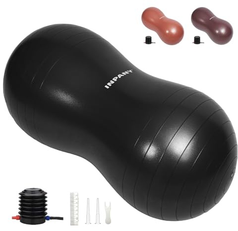 INPANY Peanut Ball - Anti Burst Exercise Ball for Labor Birthing, Physical Therapy for Kids, Core Strength, Home & Gym Fintness (Include Pump) Black