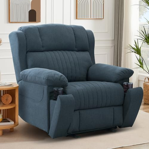 Consofa Fernsehsessel Elektrisch Verstellbar, Relaxsessel mit Liegefunktion, TV Sessel mit Massage & Wärmefunktion, Versteckte GeträNkehalter, Typ C & USB-AnschlüSse, bis 160 kg (Blau)