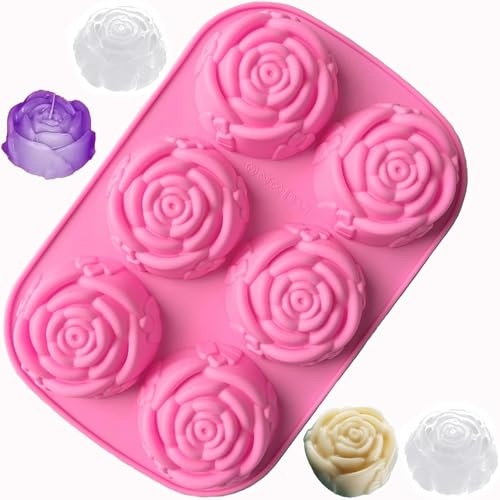 Rose Eiswürfelbehälter, 6 Hohlraum Silikon Blume Geformte Eiswürfelform, leicht lösbare Whiskey-Kühlung für Cocktails Saft-Bonbons Cupcake Schokolade Formen