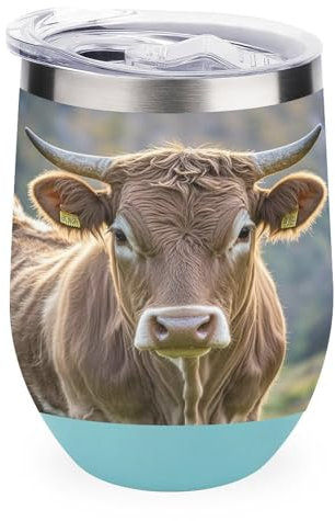 JTREWBV Verre à vin en acier inoxydable avec couvercle, tasse de voyage isotherme à imprimé vache pour garder le café et les boissons froides et chaudes