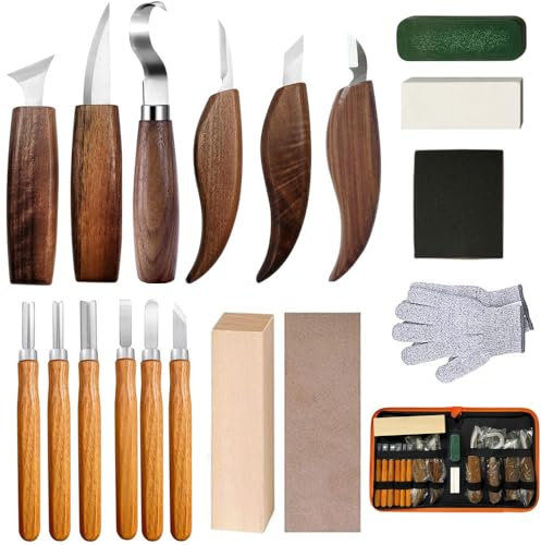 Jackanna Set di coltelli da intaglio in legno, set di coltelli da intaglio, per adulti e bambini, ideale per principianti ed esperti. (Set I da 19 pezzi)
