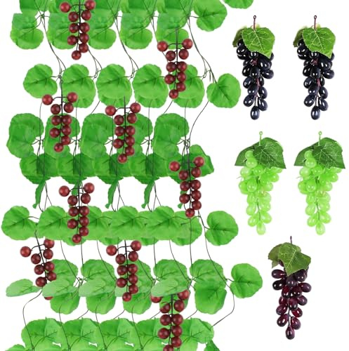 DBALL Lot de 10 Décorations de Raisin Artificiel 2,4 Mètres en Plastique Feuilles de Vigne avec Raisins Décoration de Fruits Artificiels pour la Maison Le Jardin Le Festival