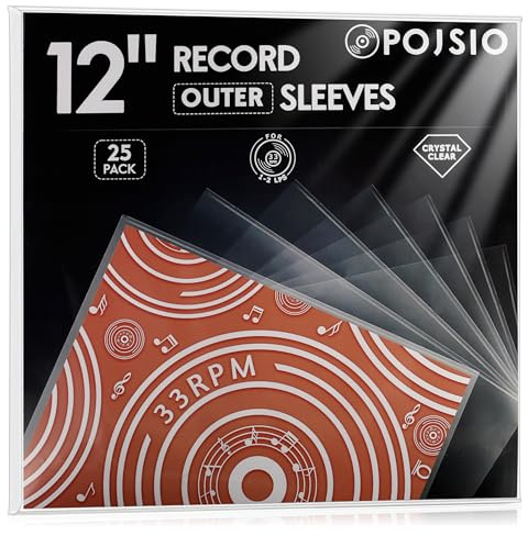 POJSIO 25 Pz. Buste Vinili 33 Giri Esterne, Custodia Vinili 33 Giri Cover | Buste Vinili 33 Per 1-2 LPs,Buste Vinile 33 Giri per 12 Pollici Trasparenti,Protezione Polipropilene Vinile Copertine Cover