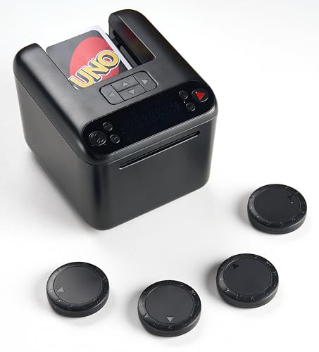USU Distributeur de Cartes Électronique, Machine Distributrice de Cartes à Rotation de 360 Degrés, 4 Boutons d'Appel, Capacité pour 3 Jeux de Cartes, Compatible Poker et UNO
