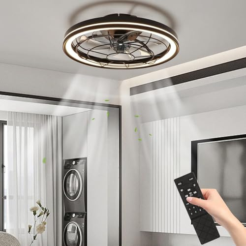 zhxinashu Ventilateur plafond LED télécommande, 72W réversible 6 vitesses, éclairage gradable 3000K-6500K, Mémoire Minuterie, ventilateur plat silencieux noir pour chambre, salon, salle à manger