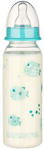 babynova Biberon 240ml con tettarella in silicone a flusso medio anti-colica per neonati - Prodotto in Germania - Senza BPA - Pesci