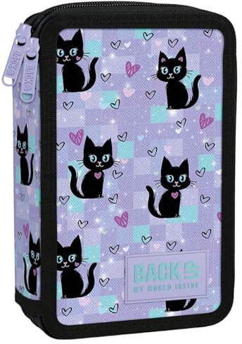 Derform Katzen 2 - Fach Federtasche gefüllt Federmäppchen Federmappe Black Cat