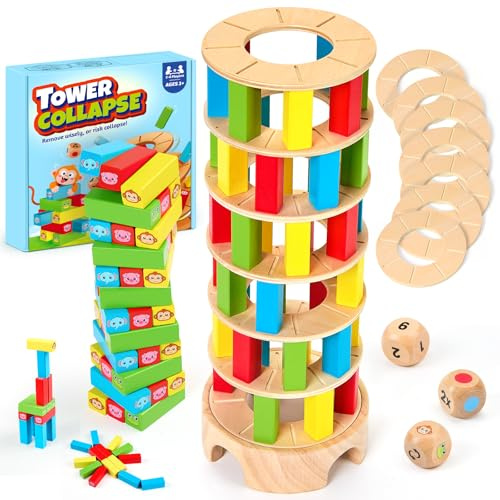 Giochi Montessori per Bambini, Gioco di Società 3 4 5 6 Anni, 48 Blocchi di Legno Colorati Giochi di Dadi, Giocattoli Educativi 3 Anni Giochi di motricità fine Giocattoli da Famiglie e Viaggio Regalo
