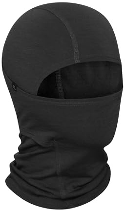 DANISH ENDURANCE Balaclava de 100% Lana Merino Ligera, Cobertura Ajustable, Unisex, Negro, S/M