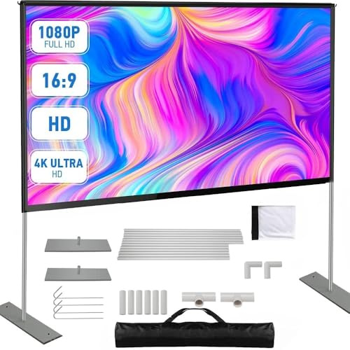 DGOINGPI videoproyector Pantalla proyector Pantalla de proyector portátil + Soporte de Marco Tela de Pantalla de proyección de vídeo de película de 120 Pulgadas