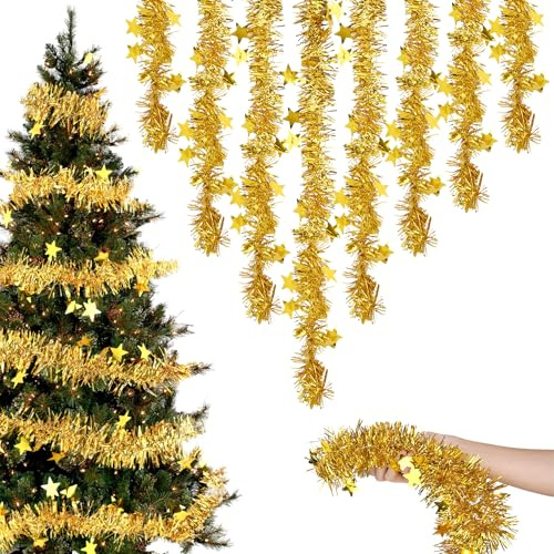 Lametta Weihnachtsbaum-Girlande Weihnachten, Lametta Girlande Gold Auf Weihnachtsbaum Dekorieren Auch Innen Und Außen Können Zu Weihnachten Dekoriert Werden（7cm×180cm）