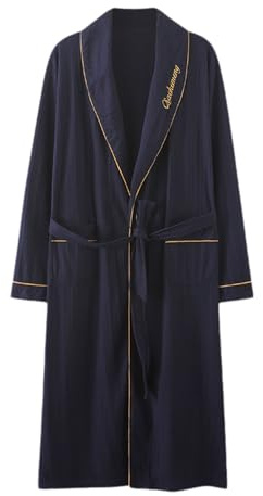 Mymyguoe Albornoz para hombre largo, de felpa esponjosa, cárdigan, bata de mañana, túnica, camisa de algodón acanalada, albornoz, casaca, albornoz de viaje, muselina, vestido largo, albornoz para