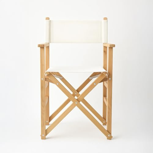 Spacio Silla de Director Kubrick Plegable de Tela y Madera para Cine y decoración – Ligera, portátil, Multifuncional, Interior/Exterior, Estilo Vintage +120Kg (Madera/Blanco)