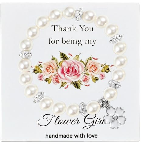 Jewanfix Flower Girl Bracelet for Little Girls – Pearl & Crystal Flower Charm Bracelet, Gift for Toddlers & Baby, Elegant All-Pearl Jewelry for Flower Girl Ceremony, Delicate & Safe for Kids