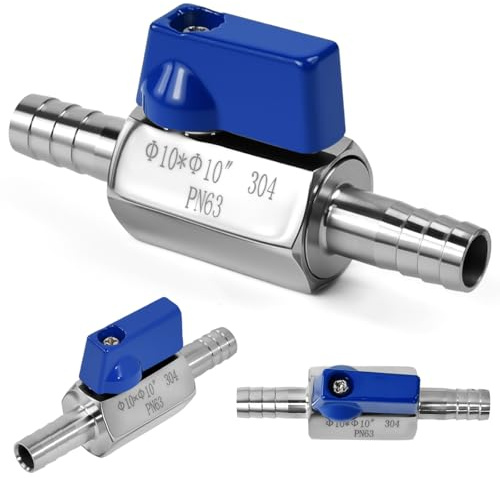 Ulluthu Kugelhahn mit Widerhaken, 10mm Absperrventil Edelstahl Pagodengelenk Kugelabsperrhahn Edelstahl Barb Kugelhahn Absperrhahn Mini Kugelventile für Wasser, Gas, Öl, Kraftstoff