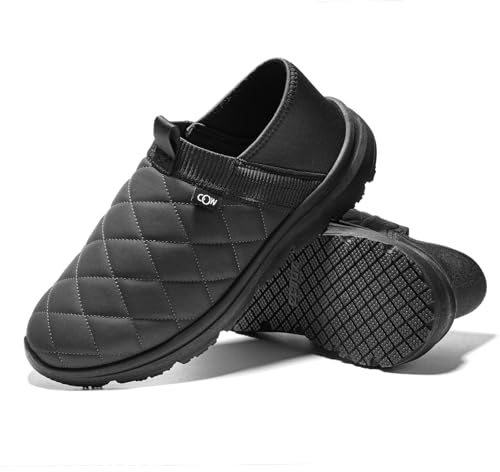OOW Slippers for Men with Memory Foam House Shoes Lightweight Plush Slip on Garden Loafer Slippers Indoor Outdoor Black Size 10.5