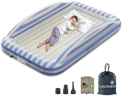 Luxchoice Materasso Gonfiabile Singolo per Bambini con Pompa Elettrica - Letto Gonfiabile con Sponde di Sicurezza Superficie Morbida Floccata Perfetto per Viaggi Campeggio e Uso Domestico
