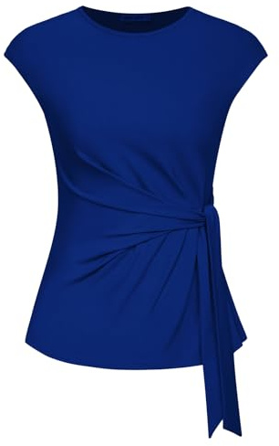 GRACE KARIN Women's Cap Sleeve Elegant Tie Waist Summer Top Office Blouse | Crew Neck, Flattering Tie Waist, Soft Stretchy, Comfort, Ladies Tops, Business Casual Shirt, Machine Washable
