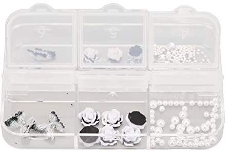 Adornos de uñas blancos y negros, adornos de resina, flores blancas y negras, dijes de manicura para arte de uñas, juego de dijes de uñas vintage, elegantes diseños de perlas de