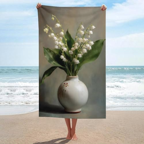 Keramikvase mit Strauß weißer Lilie, Strandtuch, sandfrei, Mikrofaser, große Duschtücher, Mehrzweck-Duschtücher, saugfähig, für Badezimmer, Pool, 130 x 80 cm