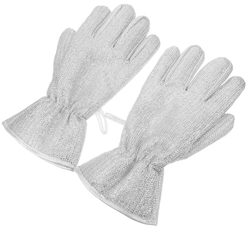 1 Pair Reusable Dishwashing Gloves Kitchen Gloves with Steel Wire and Tinfoil Rubber Material Double-sided Thickened Design Burn Protection Easy to Clean for Washing Dishes