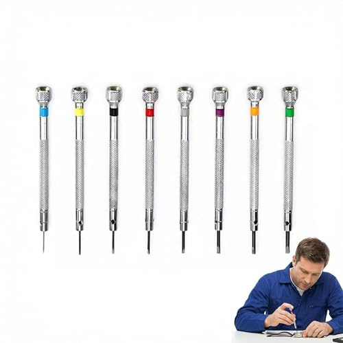 URMONA Set Cacciaviti di Precisione Orologiaio 8 Pezzi 0,6–2,0 mm, Kit Micro Utensili per Riparazione Orologi e Occhiali, Strumenti per Elettronica, Lenti e Dispositivi di Piccole Dimensioni