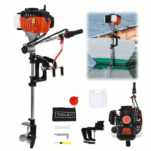 Garbenat 2-Takt Außenbordmotor 52ccm 2,5 PS Benzin-Bootsmotor, 1.82kW Außenborder, Angelboot Benzinmotor Fischerboot Motor | Manuelles CVT-Getriebe | Elektronische Zündung | für Boote unter 3m