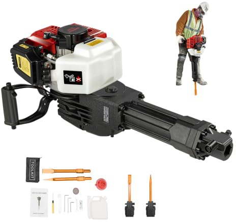 BSJAHTOP Marteau de démolition 52 CC 2 temps avec pointe et burin plat, 6500 tr/min