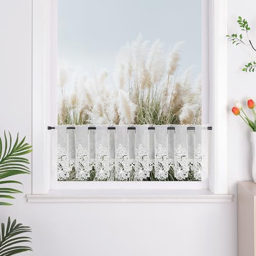 Yujiao Mao 1er Pack Halbtransparent Besticke Weiß Blumen Scheibengardine Küchen Vorhang Tür Gardine J13 HxB 30cmx150cm