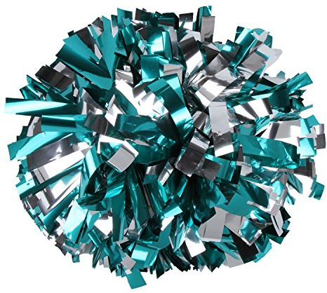 Metallic Cheerleader Cheerleading Pom Poms 6 inch 1 Pair 2 Pieces (Teal/Silver)