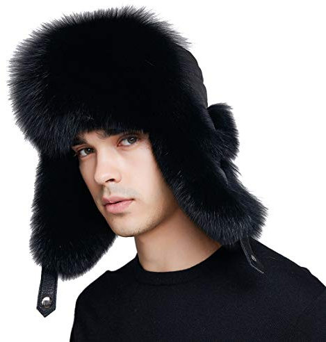 BeFur Unisex Winter Fliegermütze Fellmütze Trappermütze Bomber Hut L schwarz