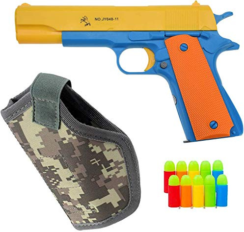 Teanfa Foam Play Toy Gun-Realistic 1:1 Scale Colt 1911 Rubber Bullet Pistol with ACU Digital Camouflage Tactical Holster, Yellow