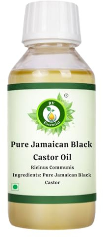 R V Essential Pure Jamaican Black Castor Oil 100ml (3.38oz)- Ricinus Communis (100% Pure and Natural Cold Pressed)