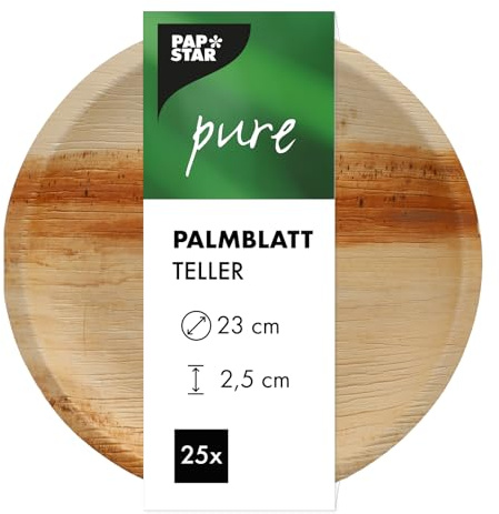 PAPSTAR 25 Teller, Palmblatt Pure rund Ø 23 cm · 2,5 cm, Natur
