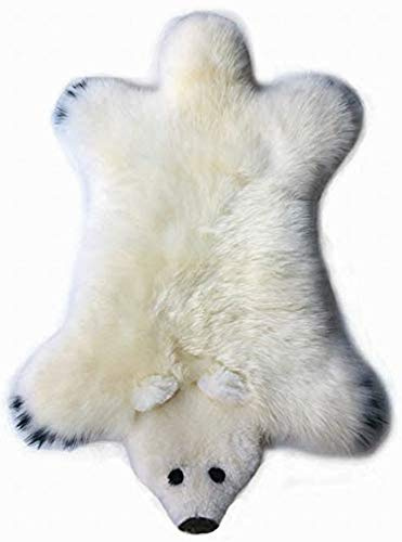 Gracefur Faux Polar Bear Rug - Real Australia Sheepskin Rug Chair Covers - Adorable Kids Animal Rug Decor - Genuine Lambskin Fur Area Rug - Soft & Cuddly Children's Bear Floor Throw (White)