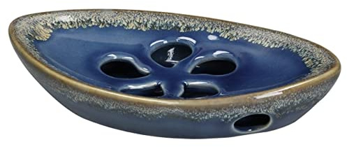 LungMongKol Shop Ceramic Soap Dish with Self Draining Tray for Bar Soap, Bathroom, Kitchen (Blue)